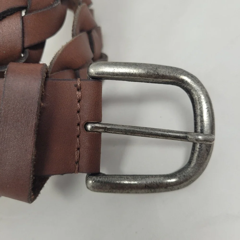 Brown Leather Belt Mens 40 Braided Woven Casual Utility Rugged Rustic Artisan